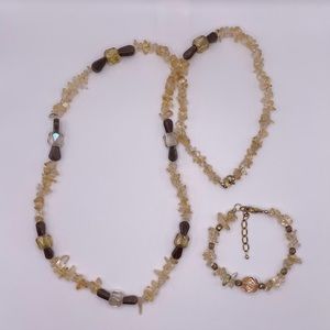 Brand New Citrine Crystal Chips with Fine Stone Beads Bracelet and Necklace Set